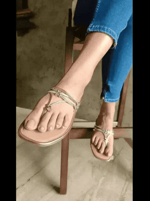 Womens Golden Silver Metallic Flats